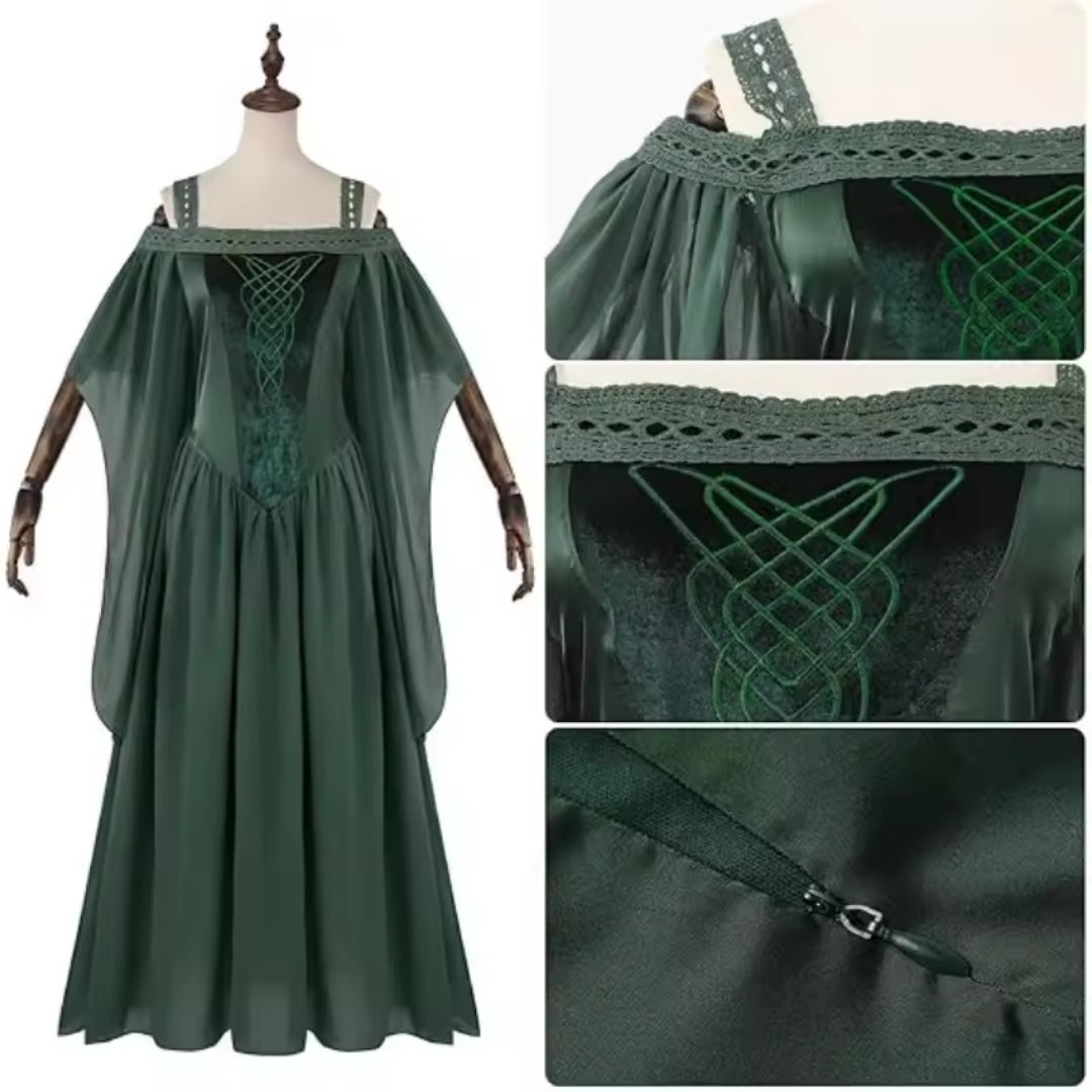 Middeleeuwse Fantasy Jurk Lang Off-Shoulder Paars Groen Zwart Blauw Cosplay Prinses Heks Carnaval Feest | Sansoti