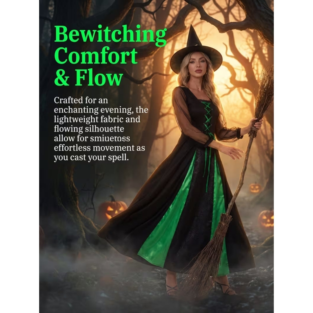 Middeleeuwse Heksenjurk met Punthoed – Fantasy Verkleedkostuum voor Dames Halloween Themafeest Carnaval | Sansoti