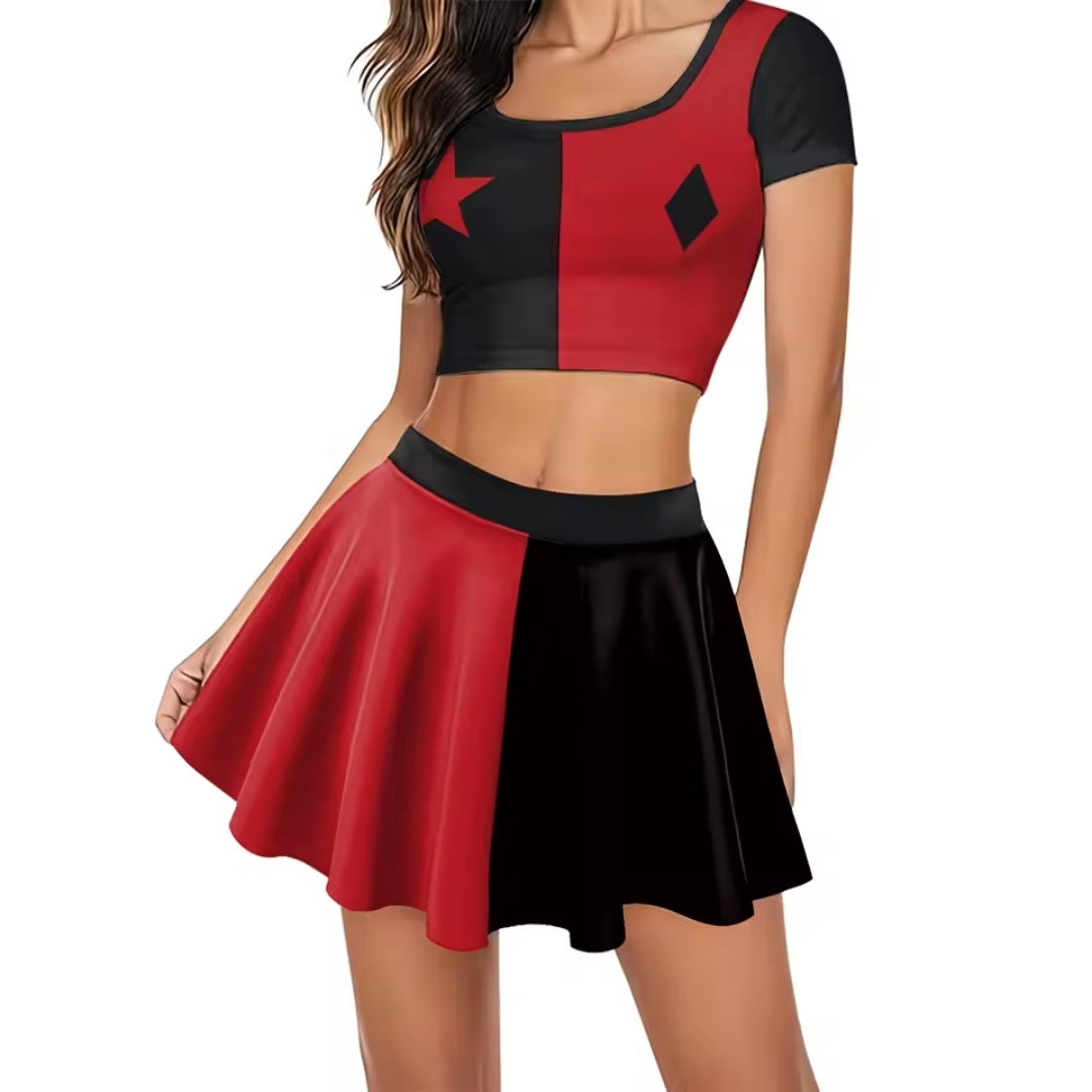 Two-piece Women's Clown Costume Knitted Fabric 3D Print Polyester Elastane Carnival Cosplay Party Fancy Dress | Sansoti