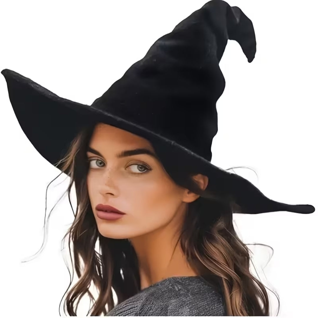 Pointed Witch Hat Canvas Black Wide Brim Halloween Carnival Cosplay Fancy Dress Accessory Party Costume | Sansoti