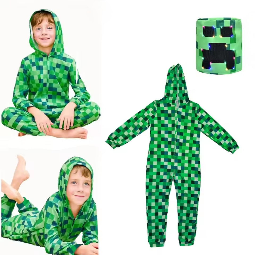 Kinderkostuum Pixelmonster Jumpsuit LED Capuchon Verkleedkleding Feest Halloween Carnaval Jongen Meisje | Sansoti
