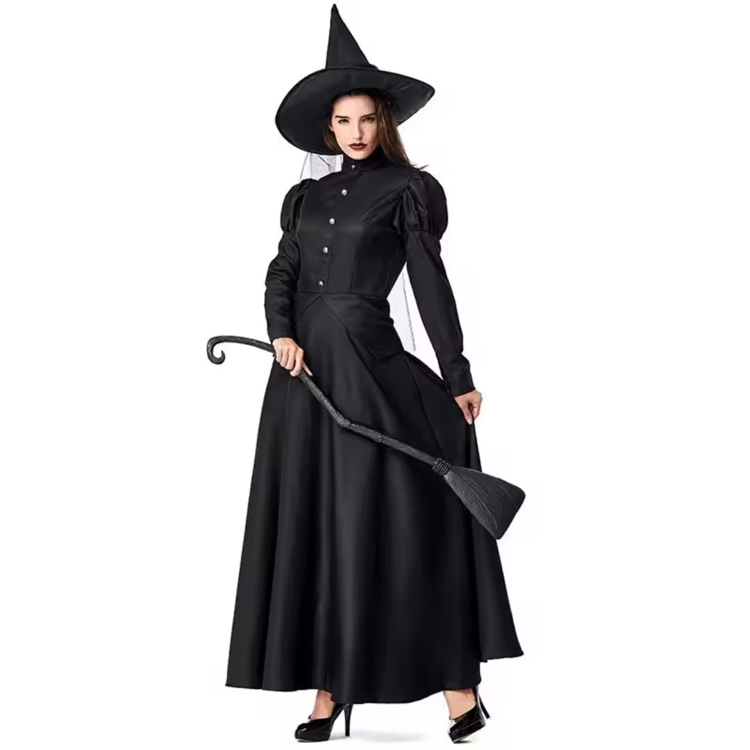 Heksenjurk Zwart Lang voor Halloween Verkleedfeest Cosplay Dames Kinderen Feestelijke Kostuum Outfit | Sansoti