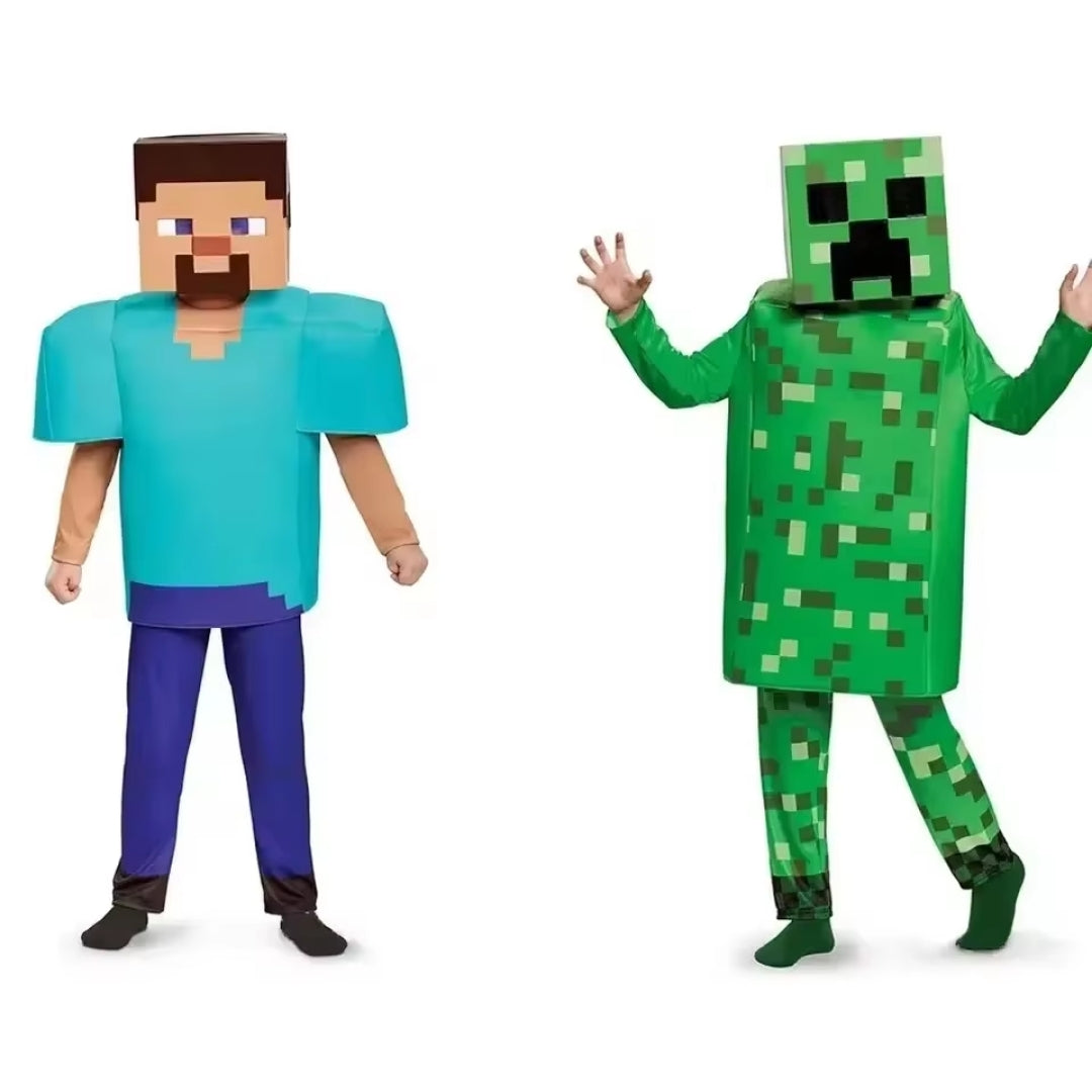 Blokkenwereld Verkleedkostuum Kind Polyester Pixelstijl Gaming Thema Carnaval Halloween Feest Cosplay | Sansoti