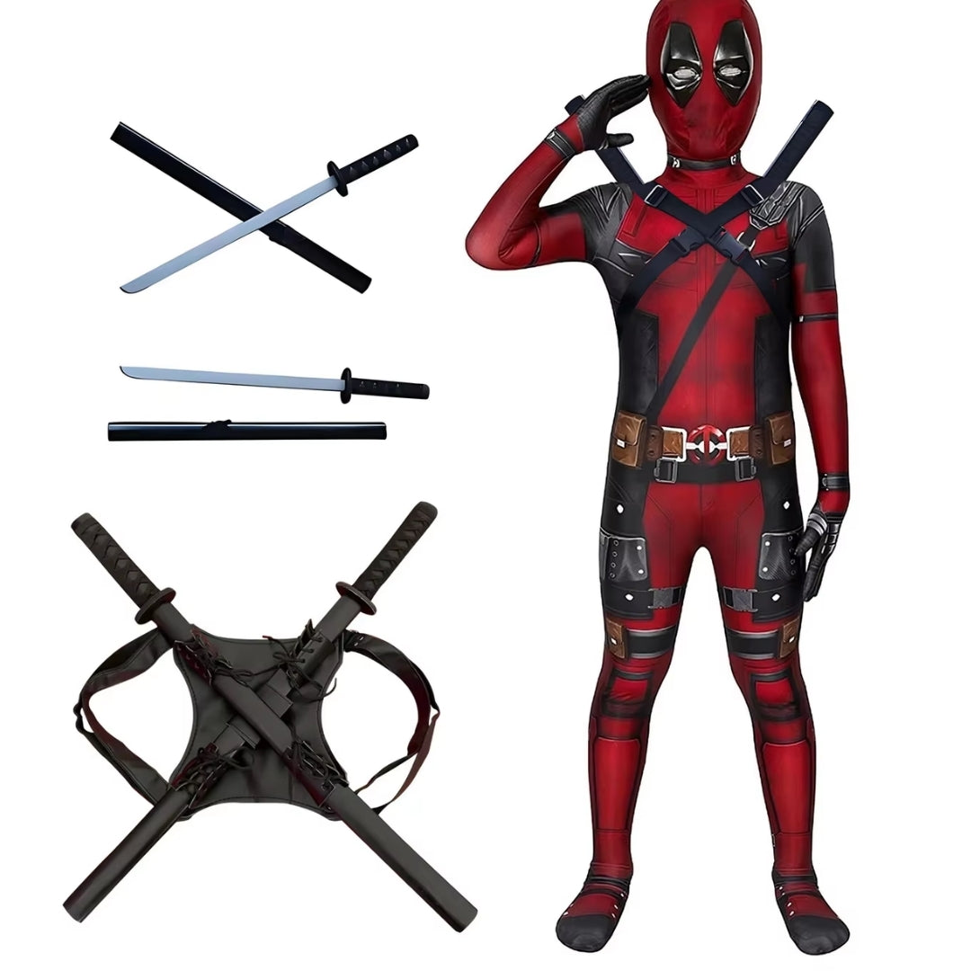 Superhero Dress-Up Costume for Children with Swords, Unisex Jumpsuit, Halloween Carnival Cosplay Party Costume | Sansoti