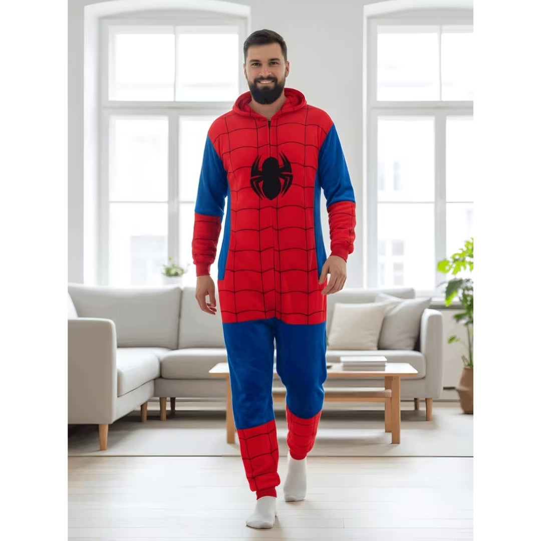 Superhelden Onesie met Capuchon voor Volwassenen – Pluche Kostuum Themafeest Cosplay Verkleedkleding Carnaval | Sansoti
