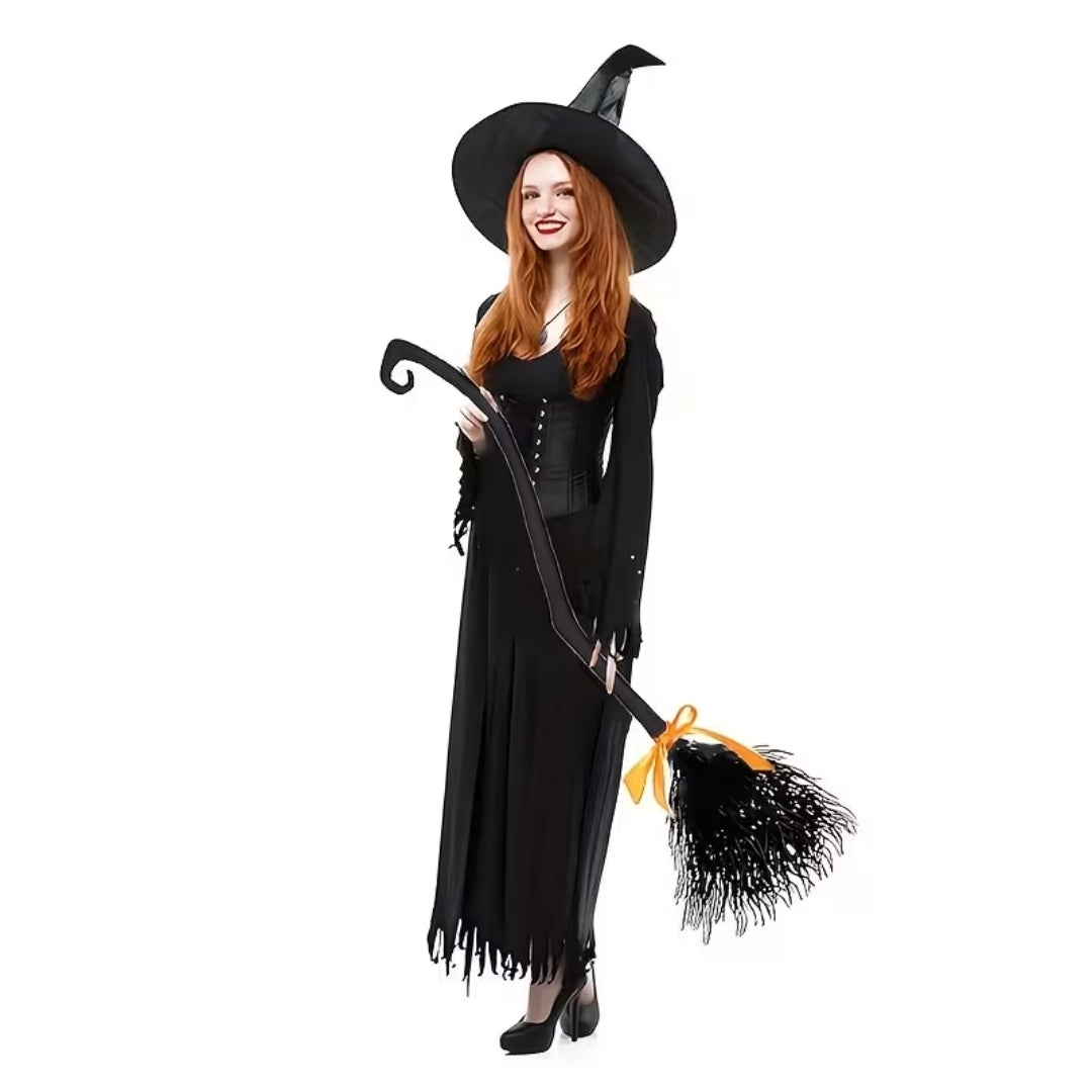 Decorative Witch's Broom with Bow 130cm Halloween Cosplay Fancy Dress Prop Party Decoration Accessory | Sansoti