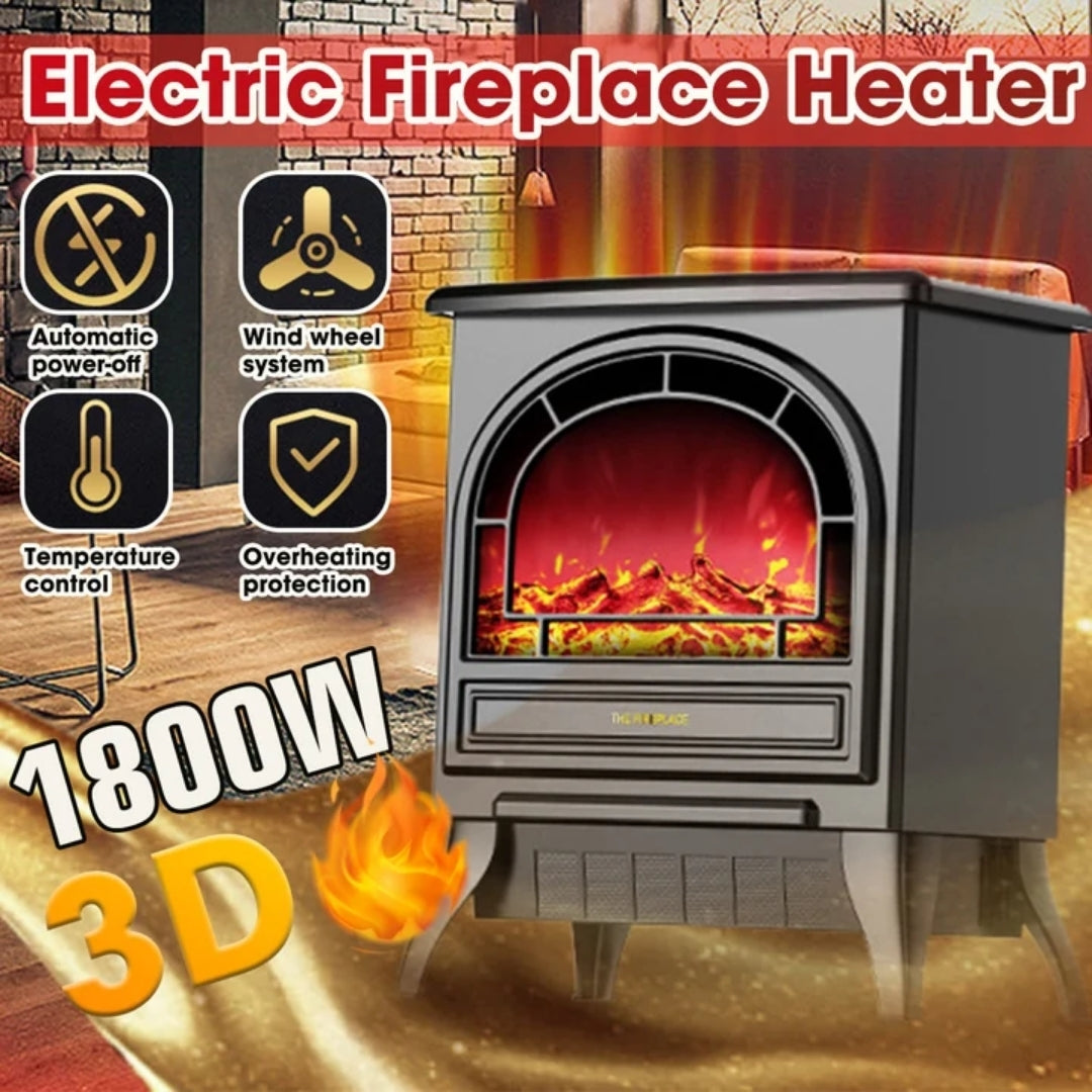 Sfeerverwarmer Elektrisch 1800W Kwartsbuisverwarming 3D Vlameffect Afstandsbediening Woonkamer Sfeerhaard | Sansoti