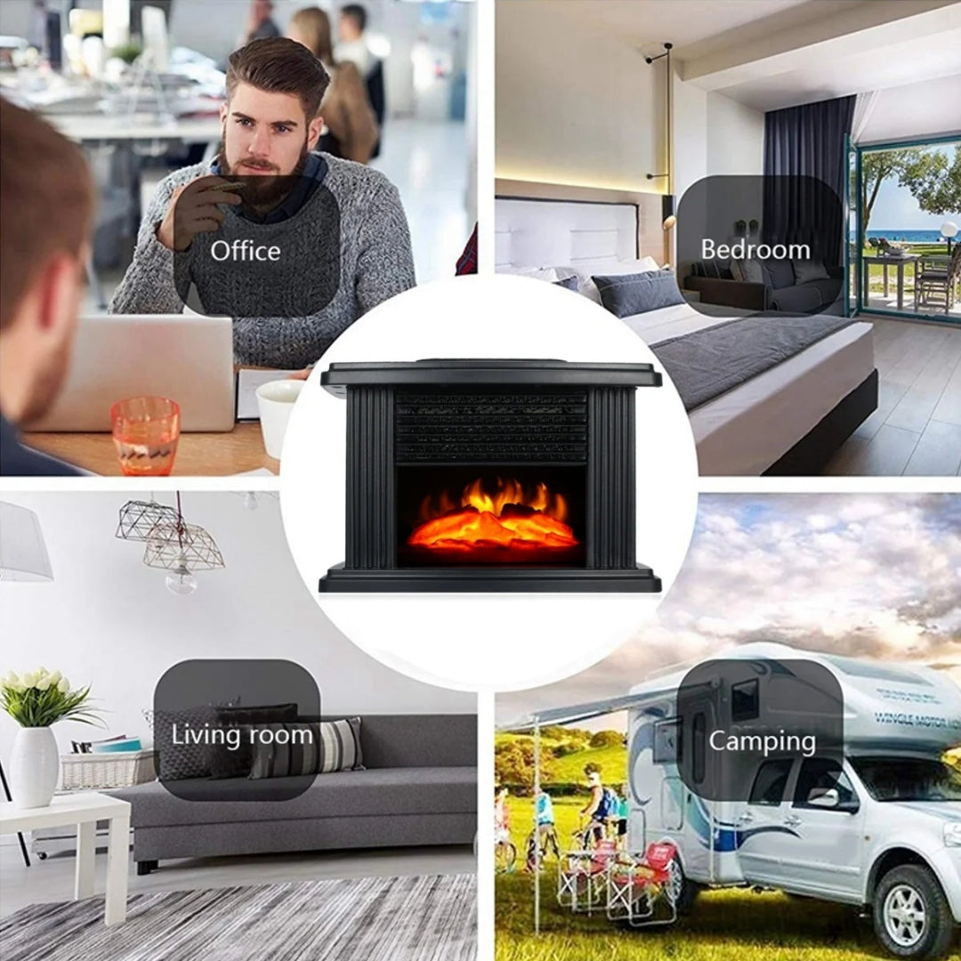 Cheminée électrique compacte 1000 W avec effet de flamme, minuterie et affichage, appareil de chauffage noir pour créer une ambiance chaleureuse dans le salon | Sansoti