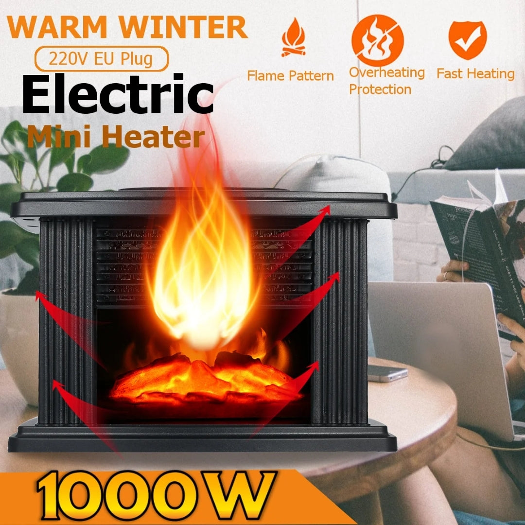 Cheminée électrique compacte 1000 W avec effet de flamme, minuterie et affichage, appareil de chauffage noir pour créer une ambiance chaleureuse dans le salon | Sansoti