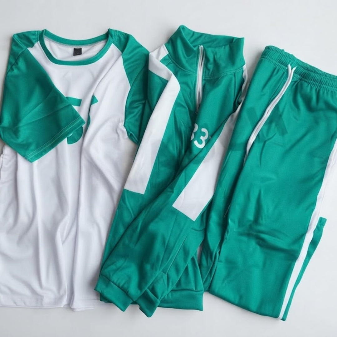 Cosplay-Trainingsanzug für Erwachsene, Grün, Unisex, mit Spielernummer, Halloween-Mottoparty, Karneval, Kostüm | Sansoti