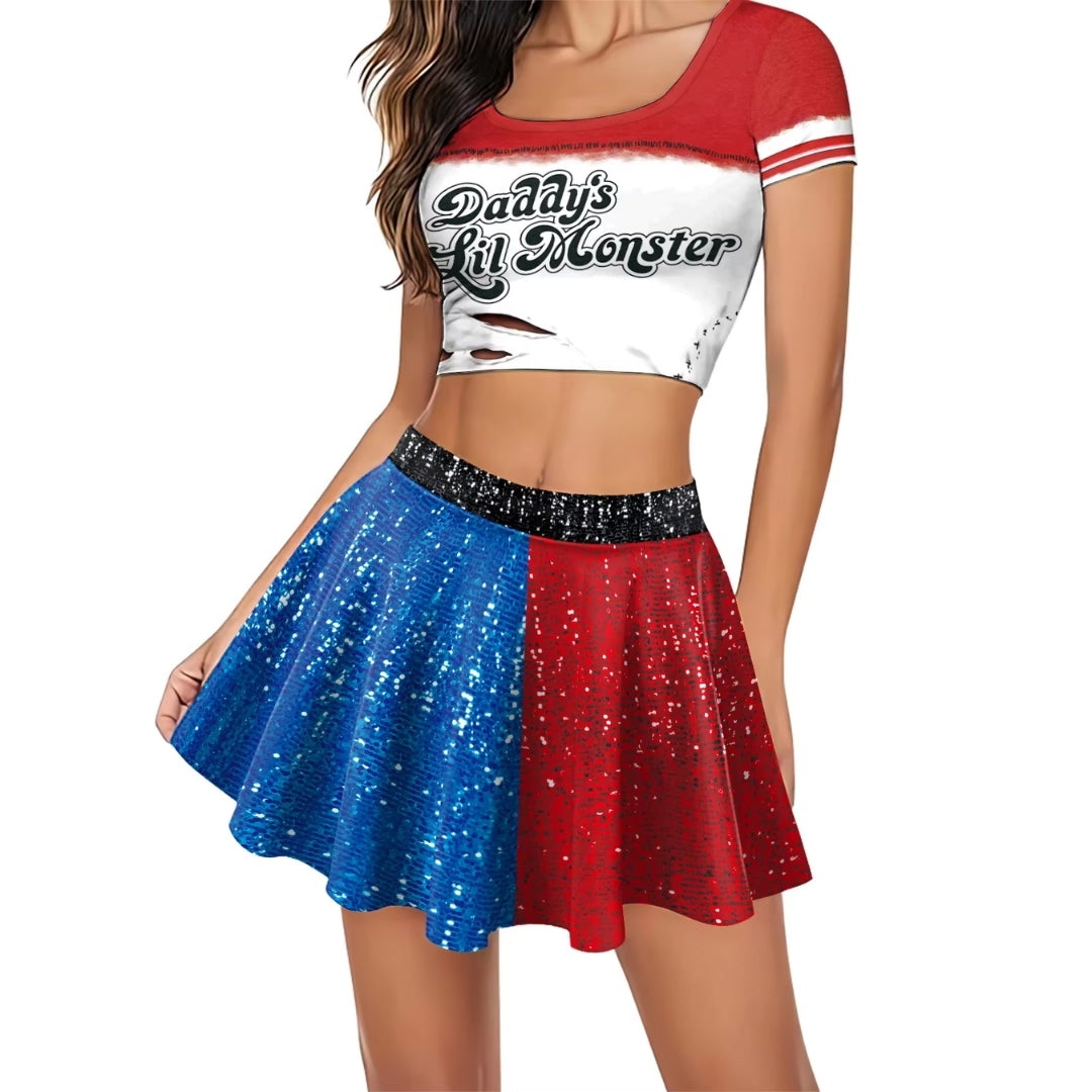 Two-piece Women's Clown Costume Knitted Fabric 3D Print Polyester Elastane Carnival Cosplay Party Fancy Dress | Sansoti