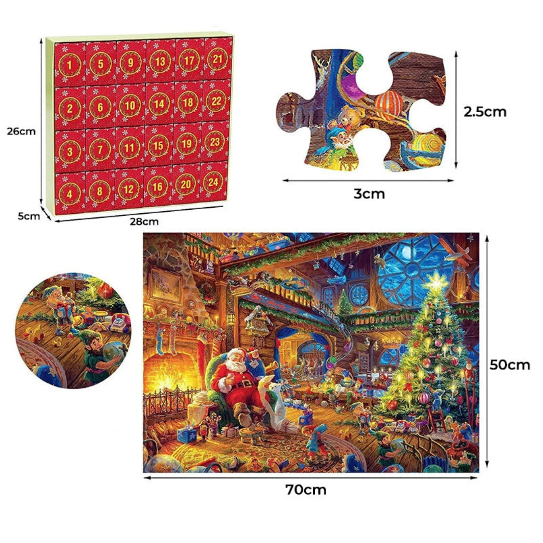 Adventskalender-Puzzle mit 1008 Teilen, Weihnachtswerkstatt, 24 Tage Puzzlespaß inklusive Poster, Weihnachtsmotiv | Sansoti