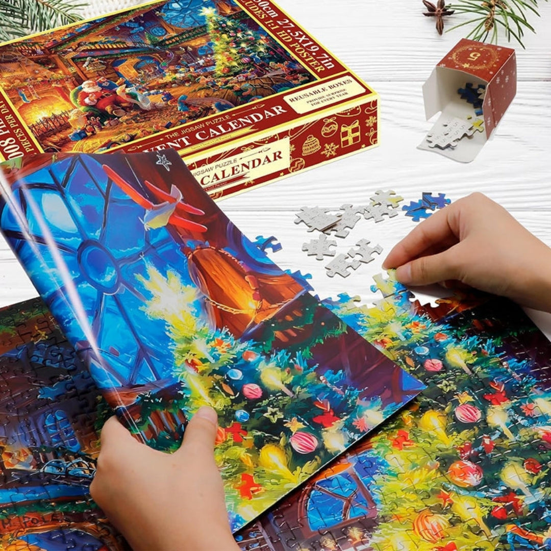 Adventskalender-Puzzle mit 1008 Teilen, Weihnachtswerkstatt, 24 Tage Puzzlespaß inklusive Poster, Weihnachtsmotiv | Sansoti