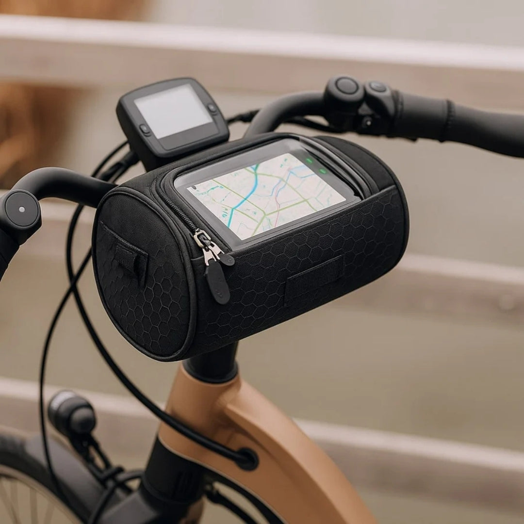 Sacoche de vélo étanche pour guidon avec fenêtre tactile, rangement pour smartphone et navigation, noir et vert | Sansoti