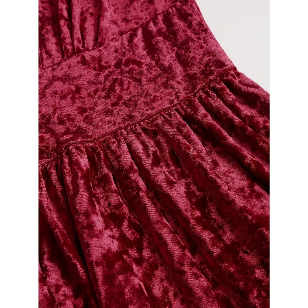 Fluwelen Mini-Jurk V-hals Kant Gothic Vintage Dames Feestjurk Strik Halloween Avondjurk Rood Elegant | Sansoti