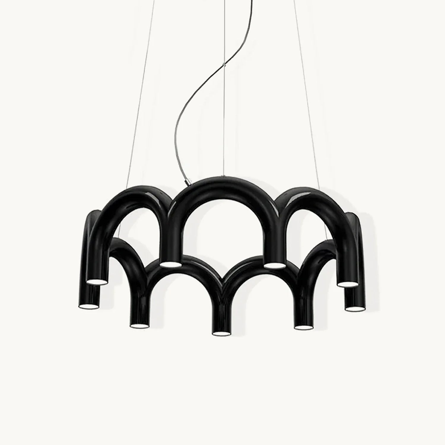 Moderne Kroonluchter met Cirkelvormige M-Bogen – 4, 7 of 9 Lichtpunten in Wit, Zwart of Blauw | Sansoti