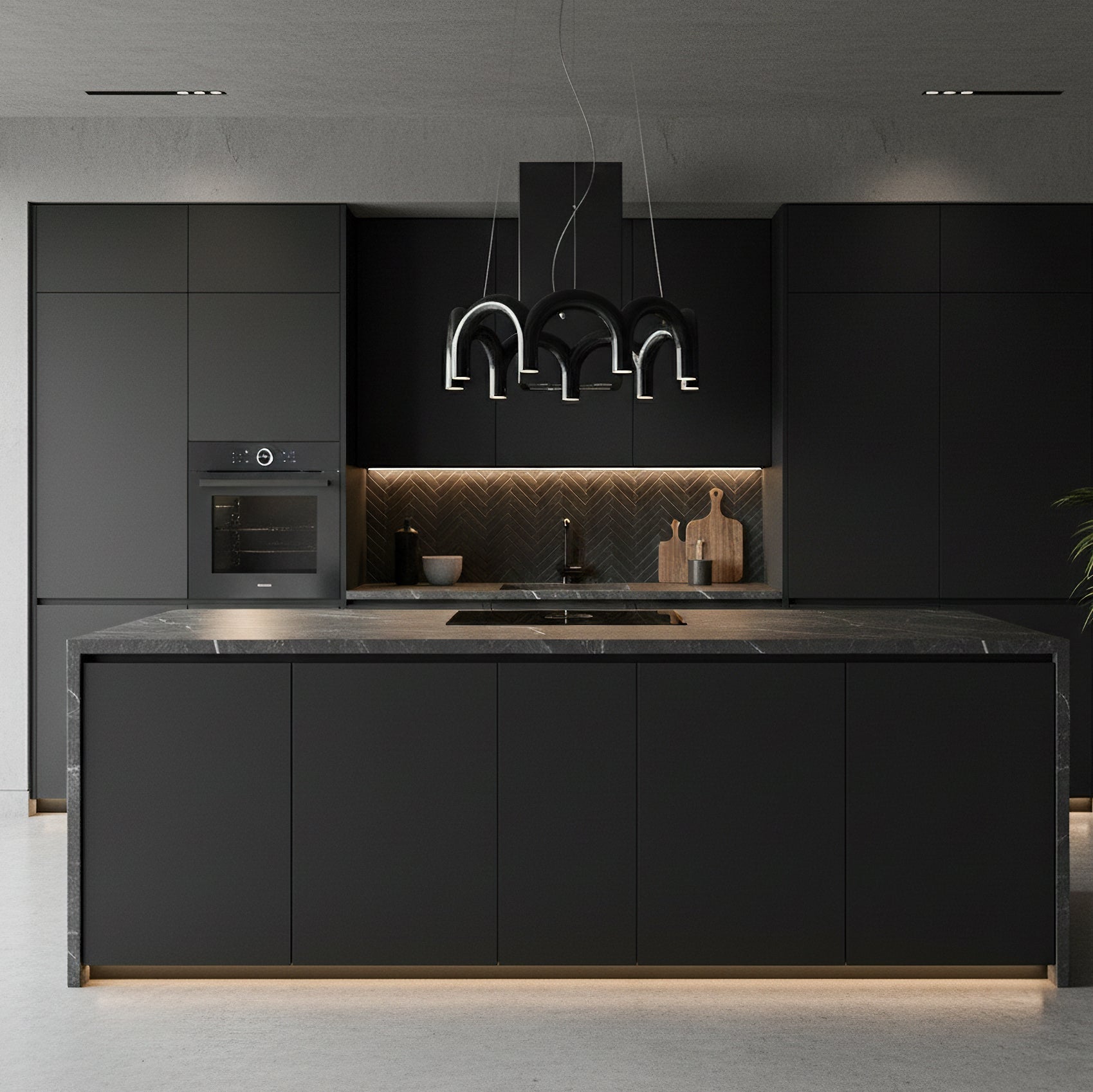 Moderne Kroonluchter met Cirkelvormige M-Bogen – 4, 7 of 9 Lichtpunten in Wit, Zwart of Blauw | Sansoti
