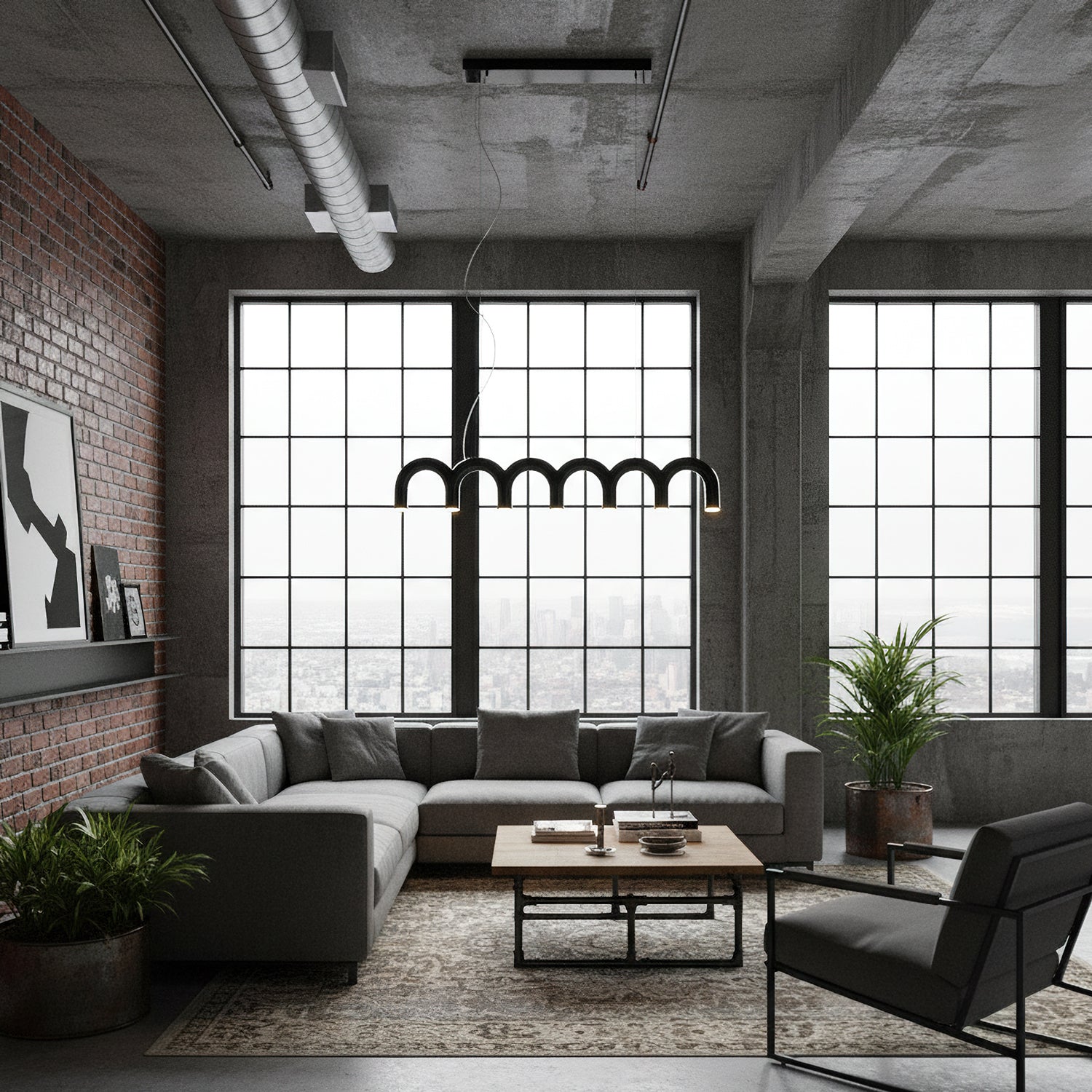 Moderne Kroonluchter met Cirkelvormige M-Bogen – 4, 7 of 9 Lichtpunten in Wit, Zwart of Blauw | Sansoti