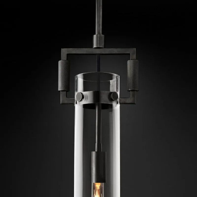 Suspension industrielle en verre cylindrique et laiton, hauteur réglable, ampoule Edison, pour salle à manger et salon, éclairage rétro | Sansoti