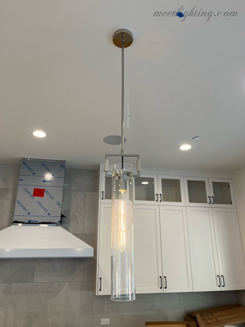 Suspension industrielle en verre cylindrique et laiton, hauteur réglable, ampoule Edison, pour salle à manger et salon, éclairage rétro | Sansoti