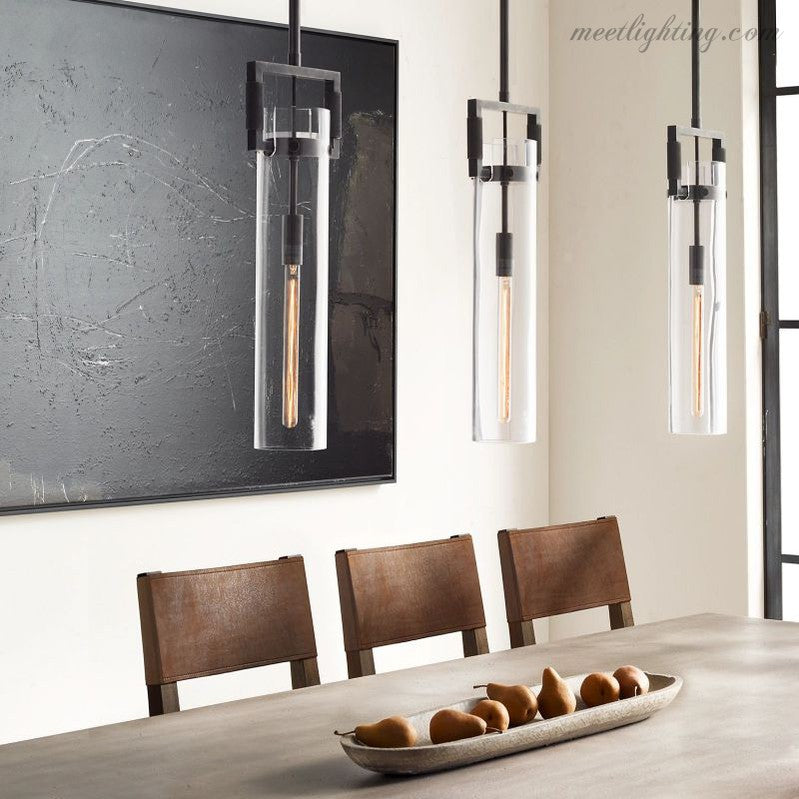 Suspension industrielle en verre cylindrique et laiton, hauteur réglable, ampoule Edison, pour salle à manger et salon, éclairage rétro | Sansoti