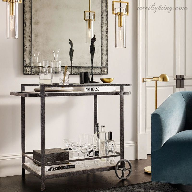 Suspension industrielle en verre cylindrique et laiton, hauteur réglable, ampoule Edison, pour salle à manger et salon, éclairage rétro | Sansoti