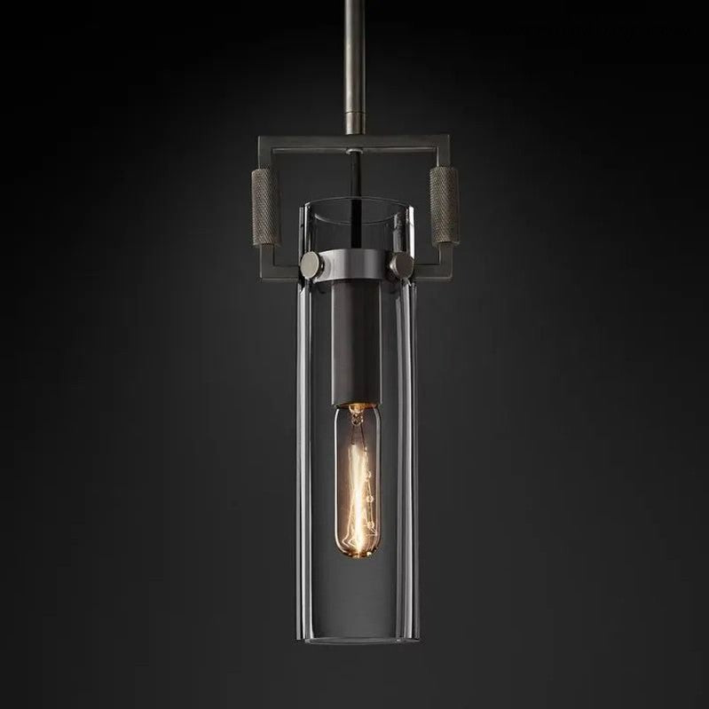 Suspension industrielle en verre cylindrique et laiton, hauteur réglable, ampoule Edison, pour salle à manger et salon, éclairage rétro | Sansoti