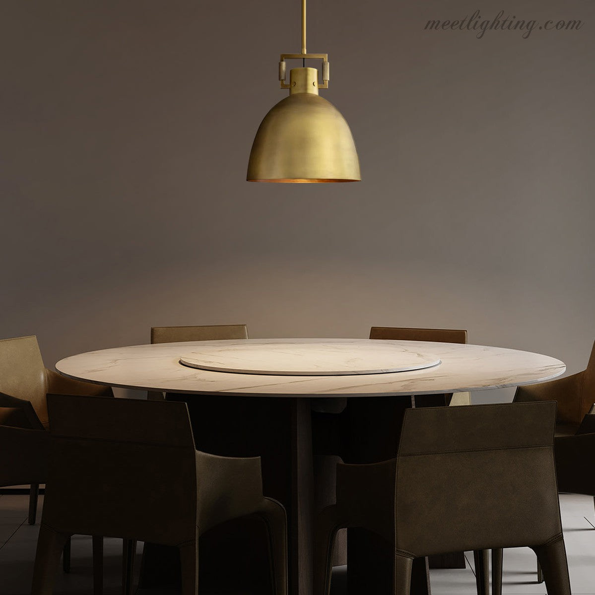 Suspension industrielle en métal pour cuisine et salle à manger, forme arquée, abat-jour en dôme, E26, dimmable, réglable, laiton noir | Sansoti