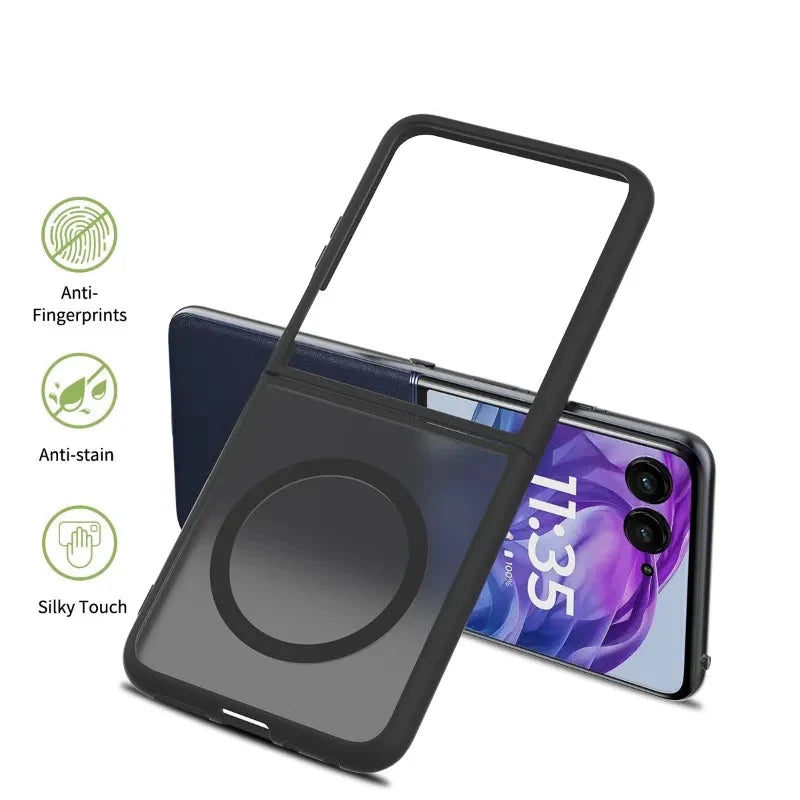 Magnetyczne matowe etui typu hardcase do składanego smartfona, czarne, niebieskie, fioletowe, zielone, szare, różowe, odporne na odciski palców | Sansoti