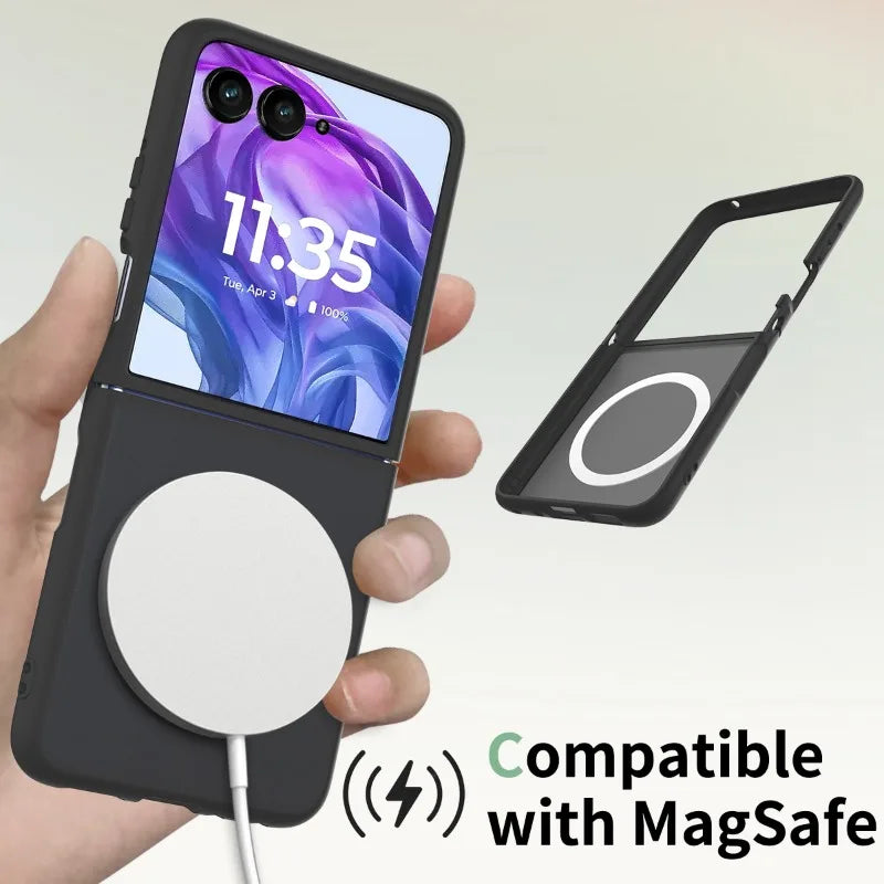 Magnetyczne matowe etui typu hardcase do składanego smartfona, czarne, niebieskie, fioletowe, zielone, szare, różowe, odporne na odciski palców | Sansoti