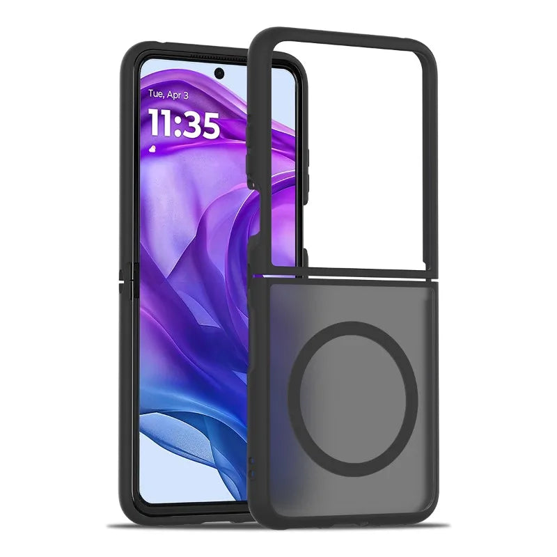 Magnetyczne matowe etui typu hardcase do składanego smartfona, czarne, niebieskie, fioletowe, zielone, szare, różowe, odporne na odciski palców | Sansoti