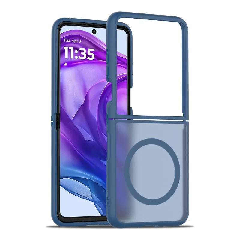 Magnetyczne matowe etui typu hardcase do składanego smartfona, czarne, niebieskie, fioletowe, zielone, szare, różowe, odporne na odciski palców | Sansoti