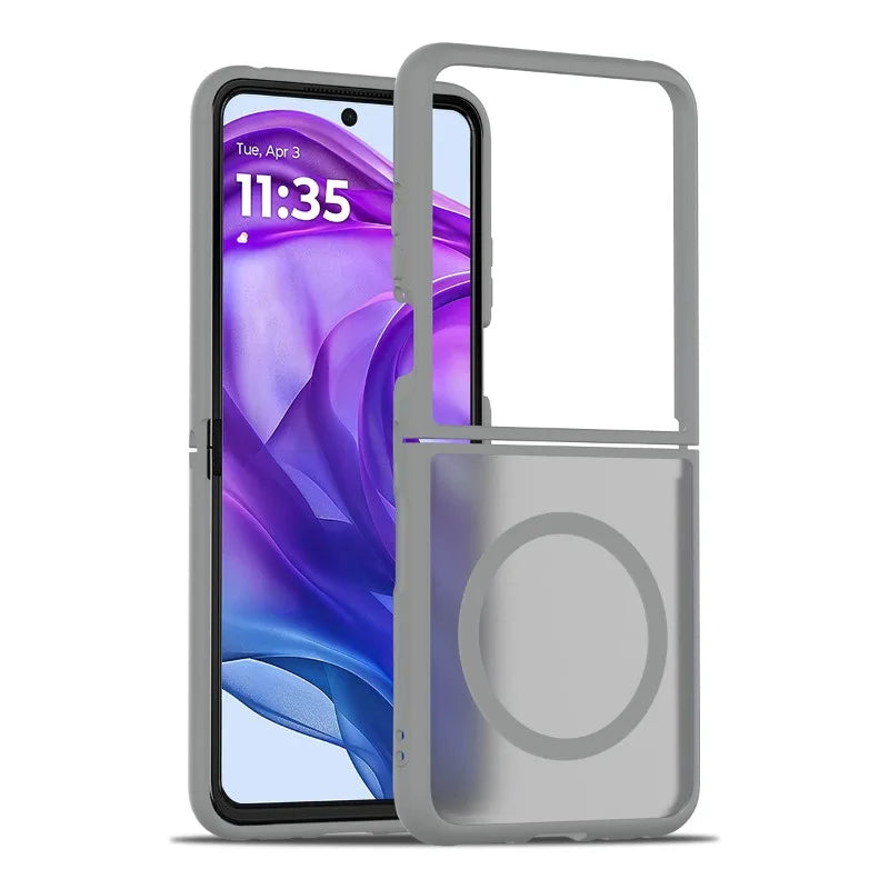 Magnetyczne matowe etui typu hardcase do składanego smartfona, czarne, niebieskie, fioletowe, zielone, szare, różowe, odporne na odciski palców | Sansoti