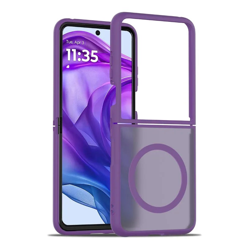 Magnetyczne matowe etui typu hardcase do składanego smartfona, czarne, niebieskie, fioletowe, zielone, szare, różowe, odporne na odciski palców | Sansoti