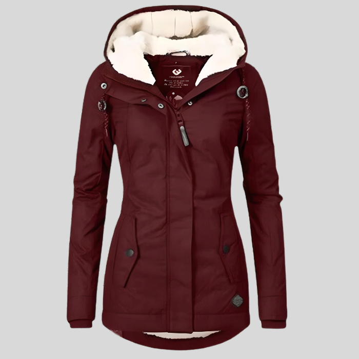 Padded Women's Winter Coat with Hood, Warm Lining, Long Parka, Water-Repellent, Windproof | Sansoti