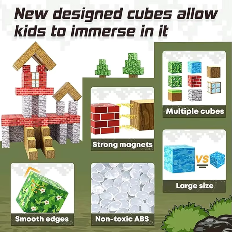 Magnetische Bouwblokken Set 100 Stuks Kunststof Kinderen Bouwspeelgoed Creatief Educatief Speelgoed Magnetische Kubussen Met Ideeënboek | Sansoti