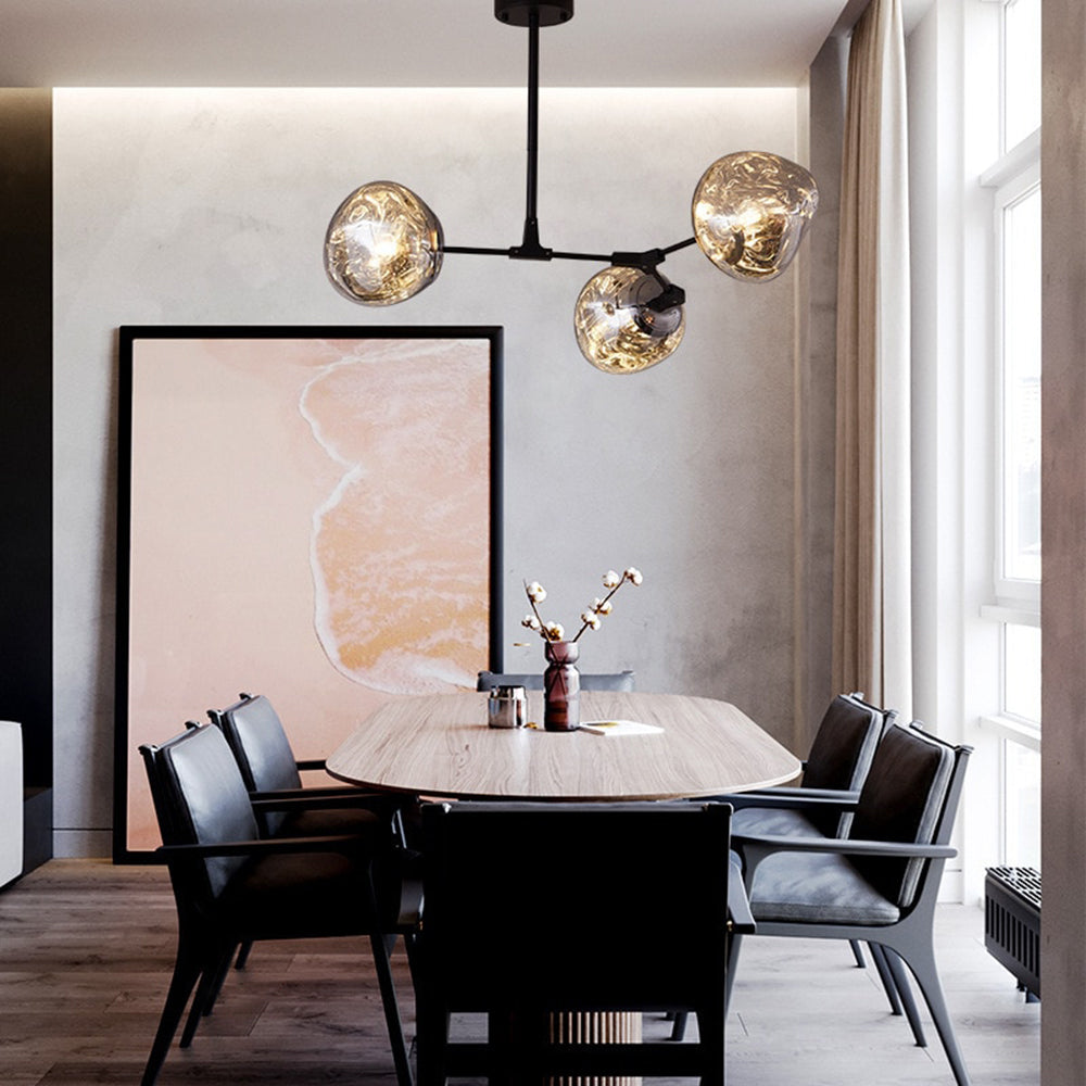 Glazen Hanglamp met Bollenkap 3-Lichts Modern Metalen Armatuur Warmwit Licht Woonkamer Eetkamer Pendellamp | Sansoti