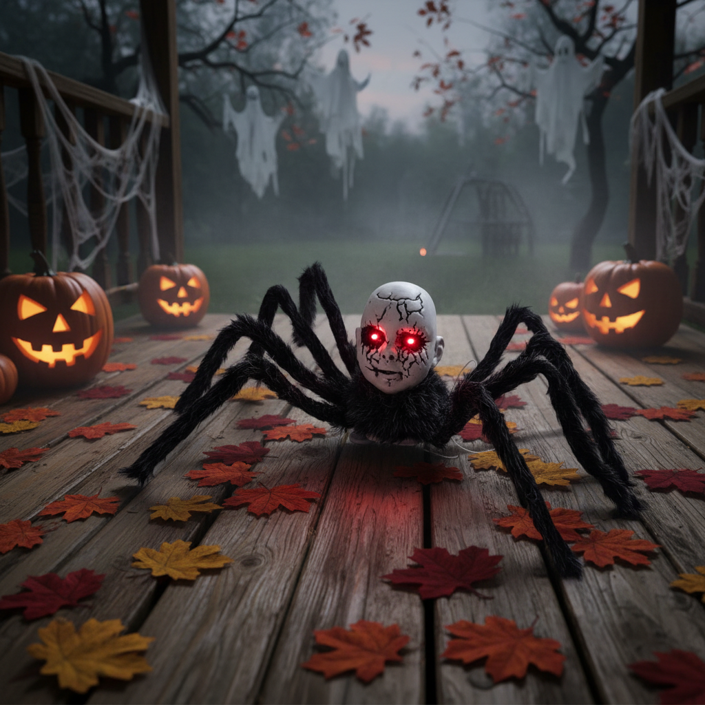 Animatronic Spider Pop Decoration with Motion Sensor and Glowing Eyes for a Spooky Halloween Party | Sansoti