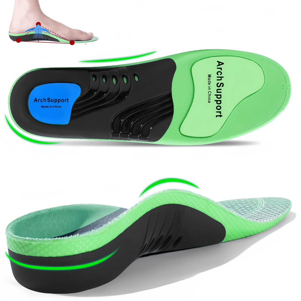 Ergonomische Einlegesohlen mit starker Unterstützung des Fußgewölbes für täglichen Tragekomfort Wandern Sport Schuhe | Sansoti