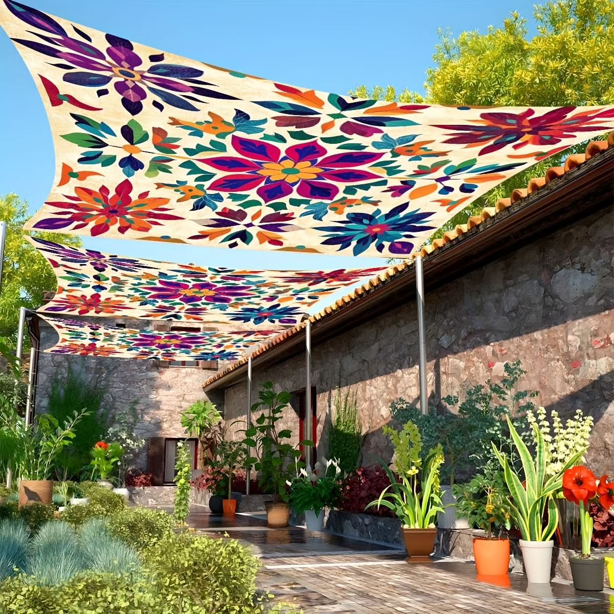 Buitenschirm Bohemian Mandala Sonnenschutz Polyester-Sonnensegel Garten Terrasse Strand Balkon Dekoratives Hängetuch | Sansoti