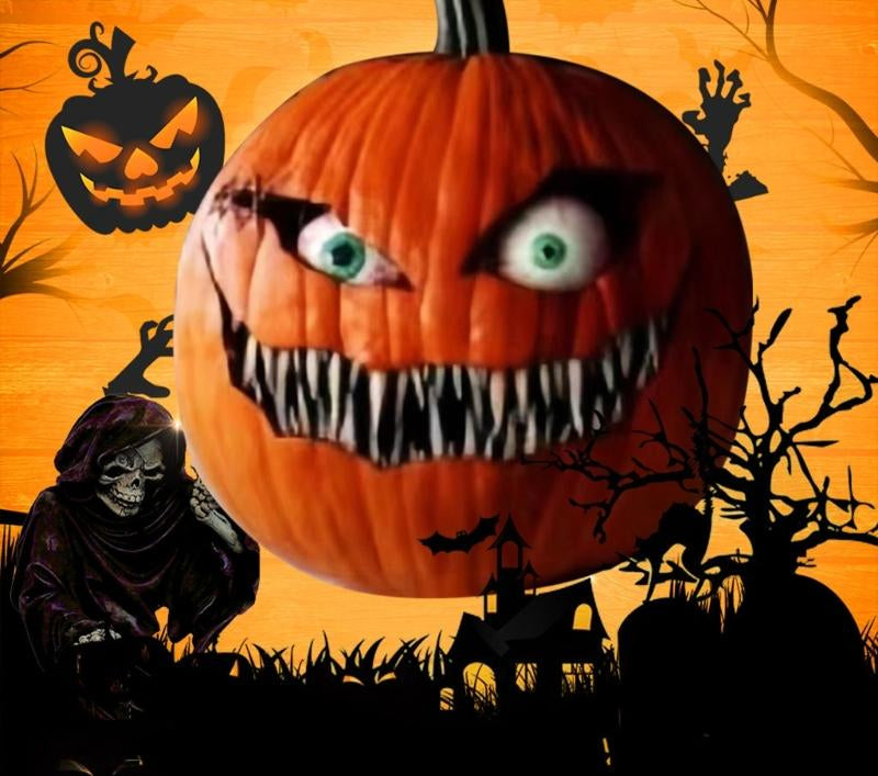 Pumpkin Halloween Decoration with Multiple Eyes Orange Resin 17cm Spooky Atmosphere for Indoor, Garden, and Party Use | Sansoti