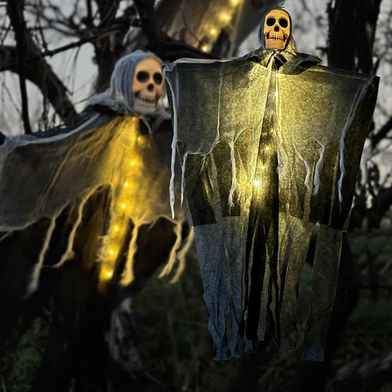 Light-Up Hanging Ghost with Skull and Mesh for Halloween Garden Porch Party Spooky Atmosphere Outdoor | Sansoti
