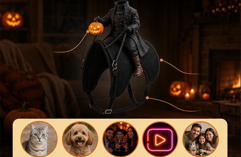 Halloween Pet Costume 3D Pumpkin with Headless Horseman Motif for Dogs and Cats Photoshoot Party Dress-Up | Sansoti