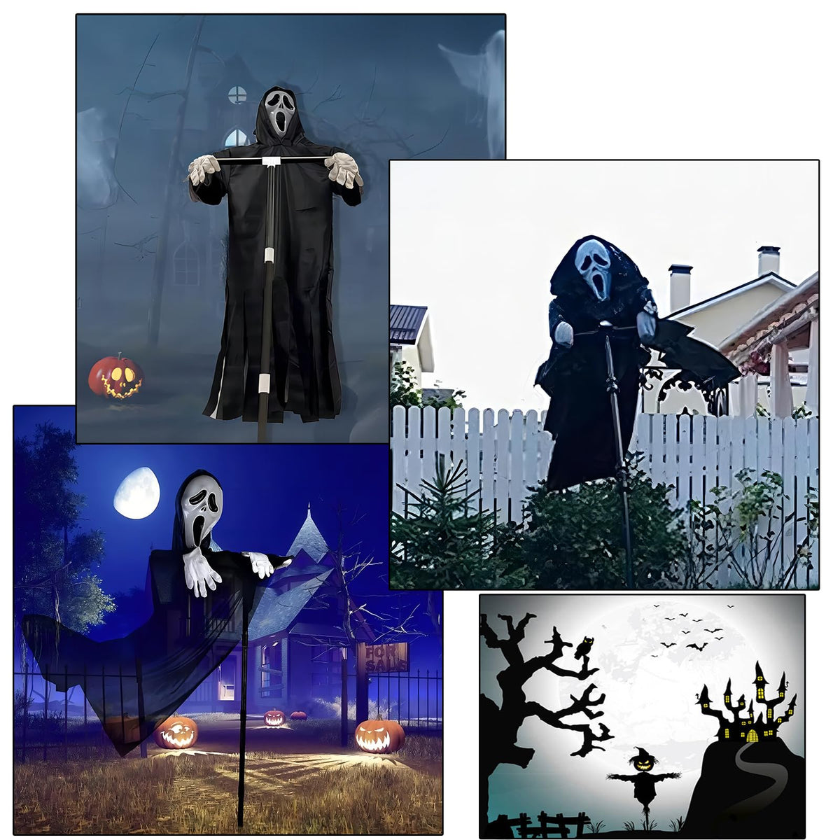 Hanging Horror Ghost Figure XXL – Creepy Halloween Decoration with Mask and Cloak for Garden and Party | Sansoti