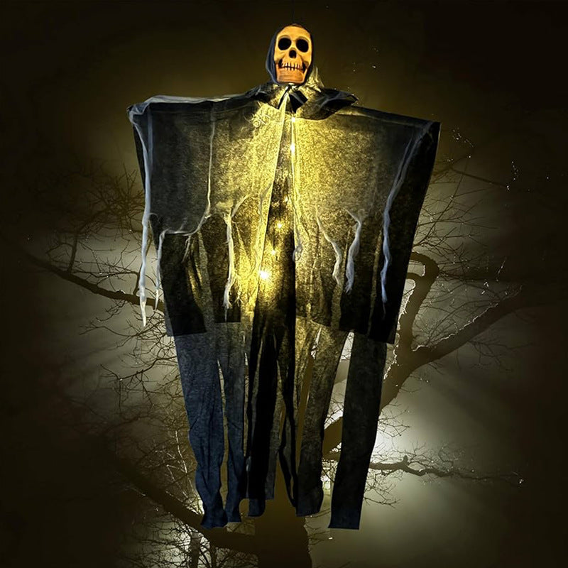Light-Up Hanging Ghost with Skull and Mesh for Halloween Garden Porch Party Spooky Atmosphere Outdoor | Sansoti
