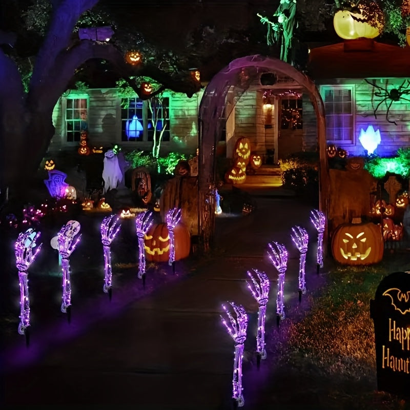 Solar Skeleton Hand Garden Light Halloween Outdoor Decoration with Skull and LED Lights for Garden or Patio | Sansoti