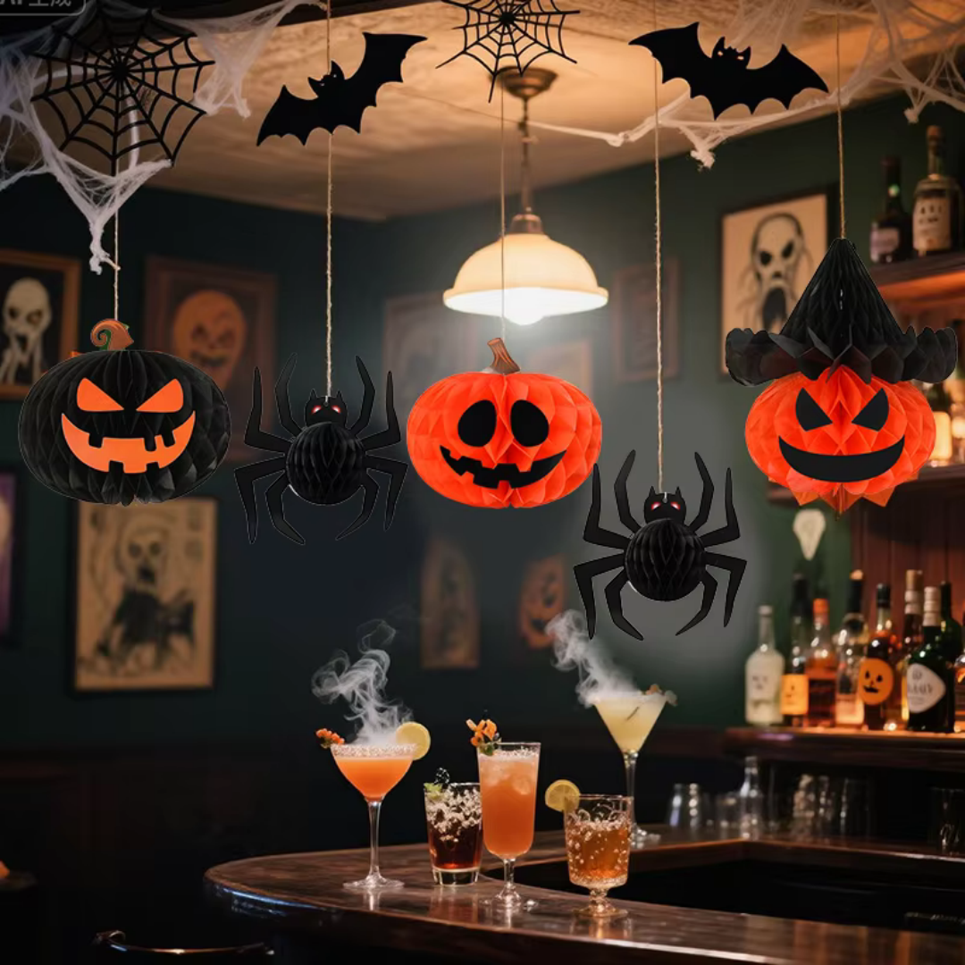Foldable Paper Lantern Halloween Hanging Decoration Indoor Outdoor Party Spooky Atmosphere Pumpkin Skeleton Decoration | Sansoti