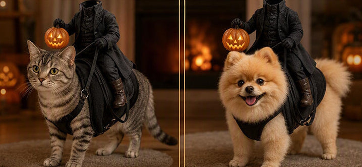 Halloween Pet Costume 3D Pumpkin with Headless Horseman Motif for Dogs and Cats Photoshoot Party Dress-Up | Sansoti
