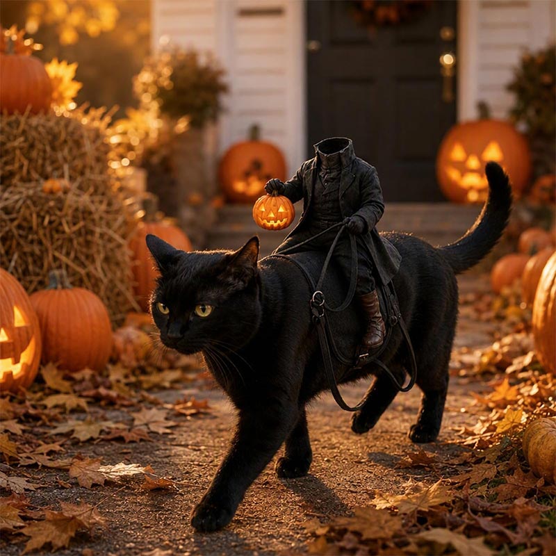 Halloween Pet Costume 3D Pumpkin with Headless Horseman Motif for Dogs and Cats Photoshoot Party Dress-Up | Sansoti
