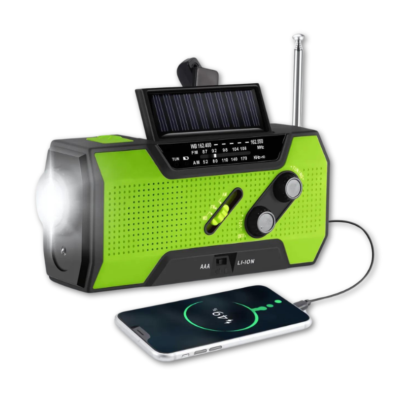 Notfallradio All-in-One mit Solarpanel & Handkurbel – AM/FM, Powerbank & Taschenlampe